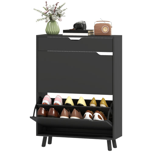 Black Narrow Shoe Cabinet | 39" Entryway Storage for 12 Pairs of Shoes