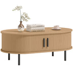 Natural Wood Coffee Table with Sliding Tambour Doors - detail view 7