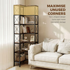 Rustic Brown L-Shaped Corner Bookshelf - shelf detail