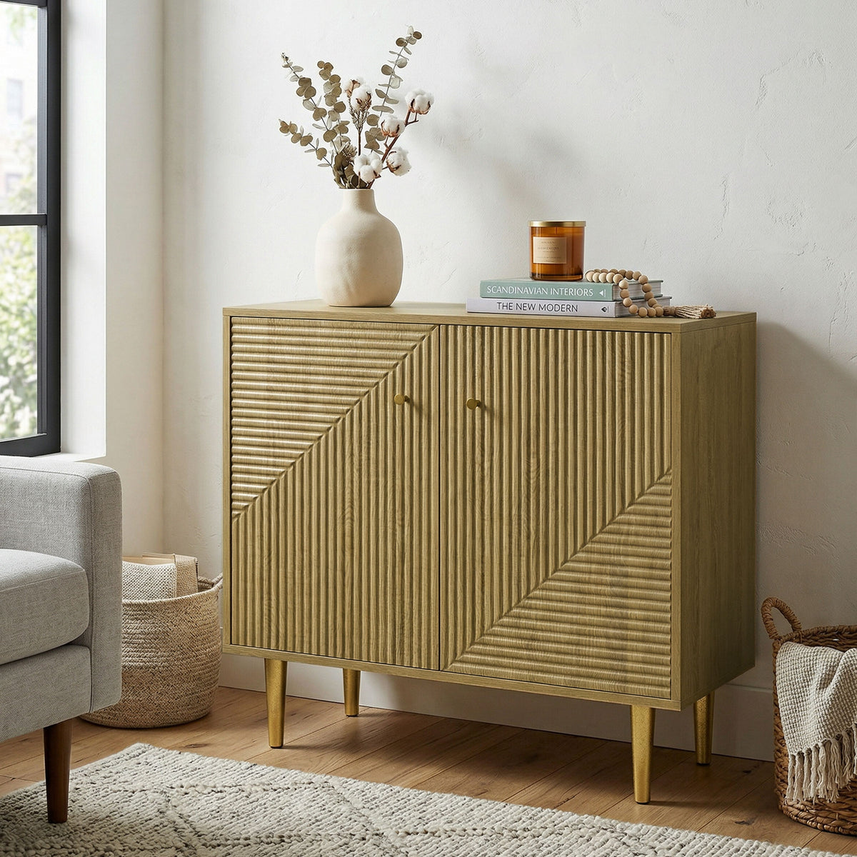 Oak Buffet Sideboard with Gold Legs - lifestyle view 2