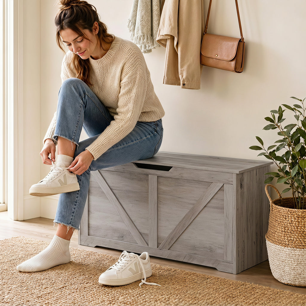 Grey Wood Grain Storage Chest - lifestyle view