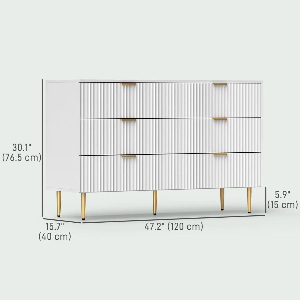 White Dresser | 6-Drawer Chest of Drawers with Gold Legs