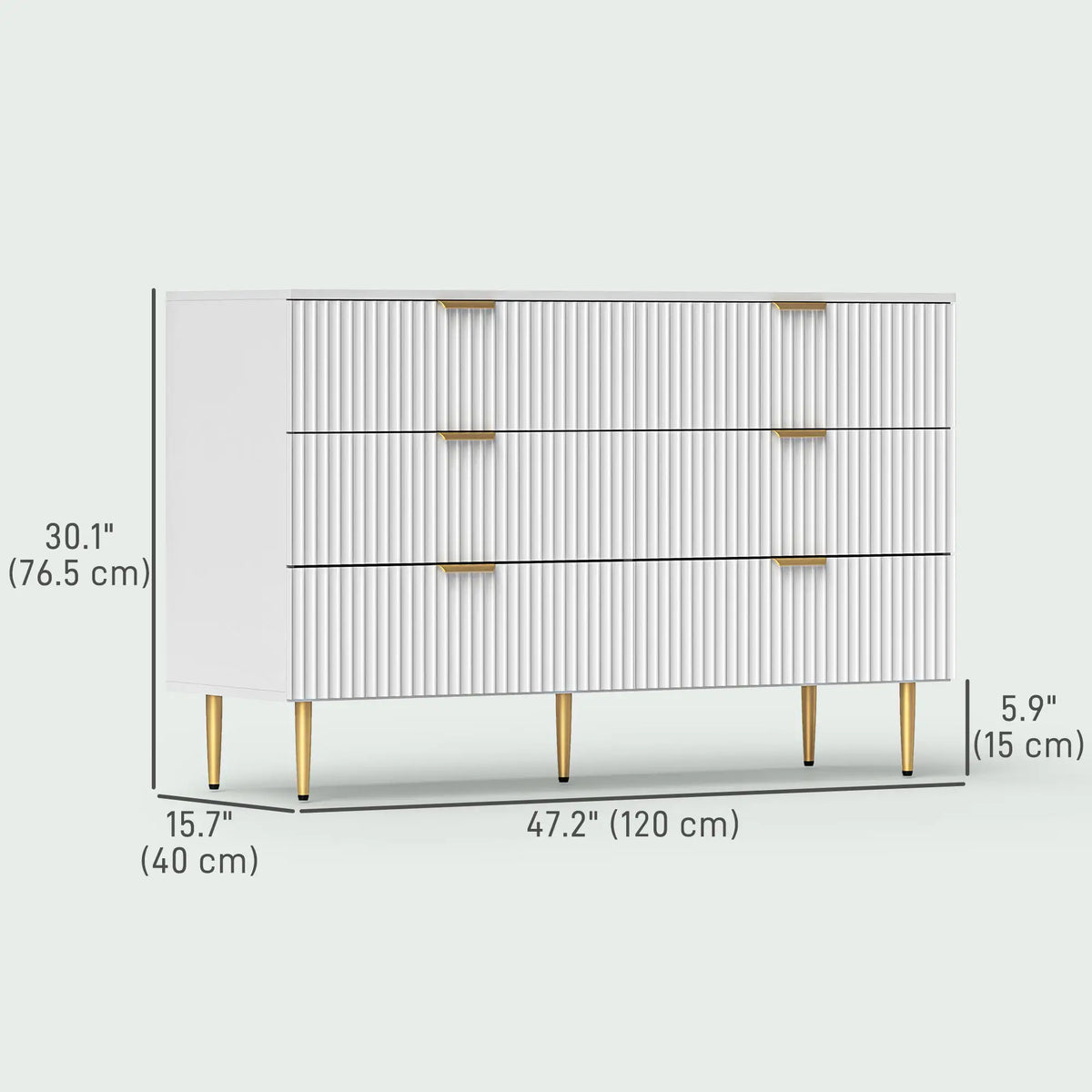 White Dresser | 6-Drawer Chest of Drawers with Gold Legs
