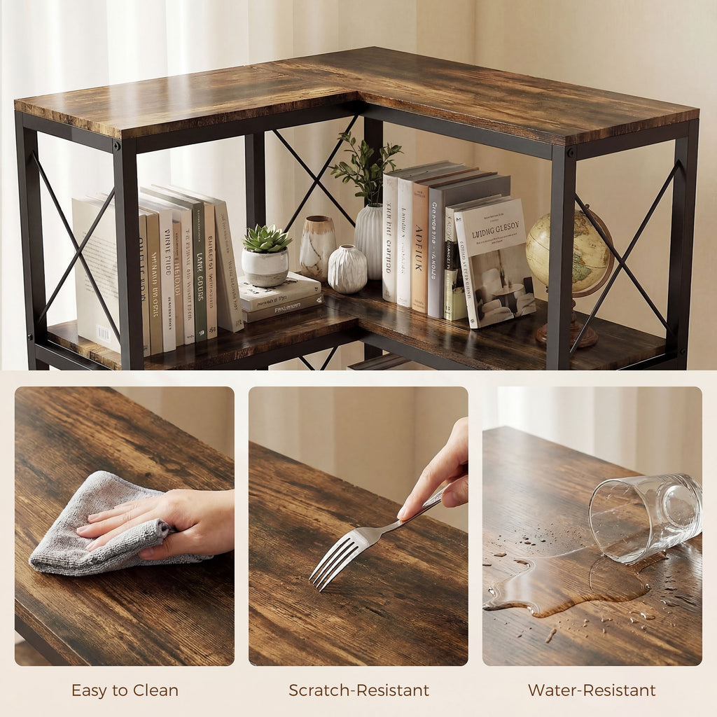 Rustic Brown L-Shaped Corner Bookshelf - lifestyle view