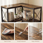Rustic Brown L-Shaped Corner Bookshelf - lifestyle view