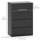 Black Chest of Drawers | Slim 4-Drawer Storage Dresser