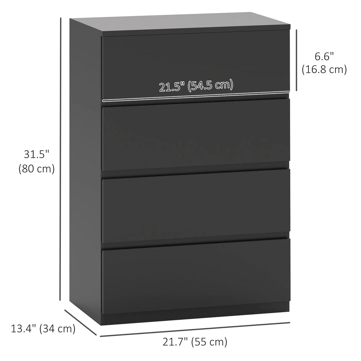 Black Chest of Drawers | Slim 4-Drawer Storage Dresser