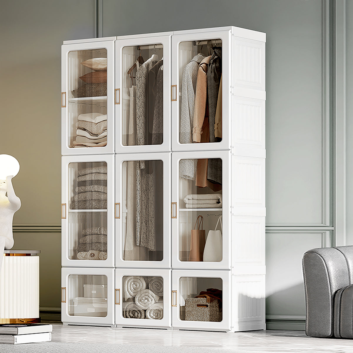 Foldable Modular Wardrobe | 9-Cube Portable Closet with Clear Doors
