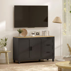 Black Modern Buffet Sideboard | 47.2" Wide Cabinet with Soft-Close Doors and 3 Drawers