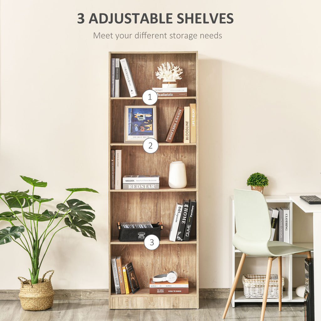 Nature Wood 5-Tier Bookcase | 69.25" Tall Adjustable Shelf Storage Unit