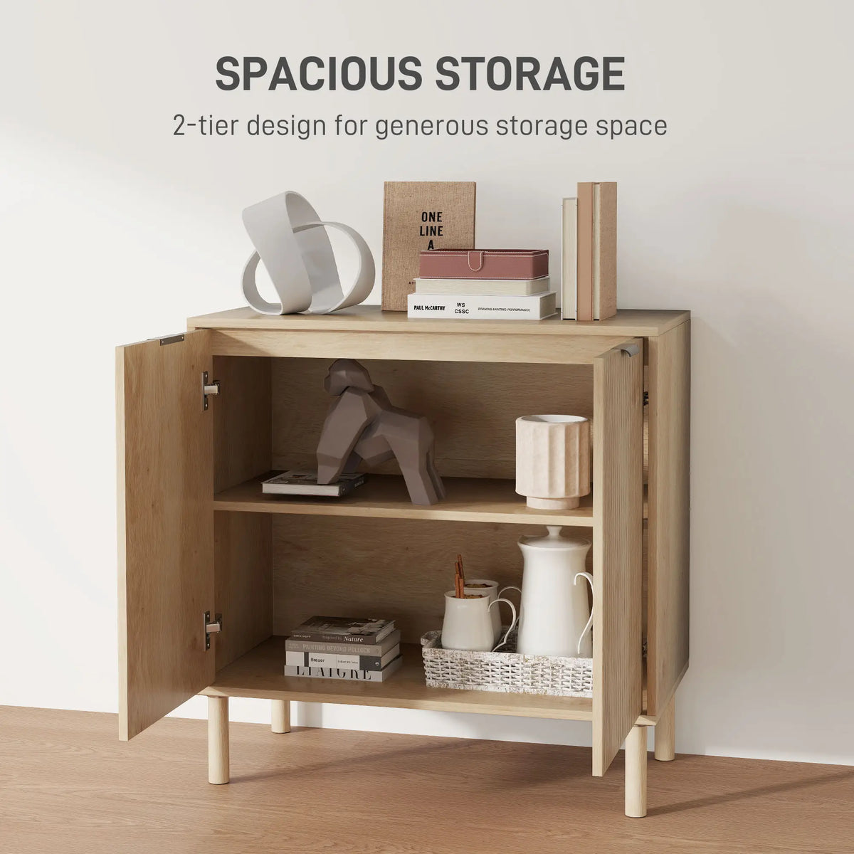 Natural Oak Storage Cabinet | Fluted 2-Door Accent Cabinet