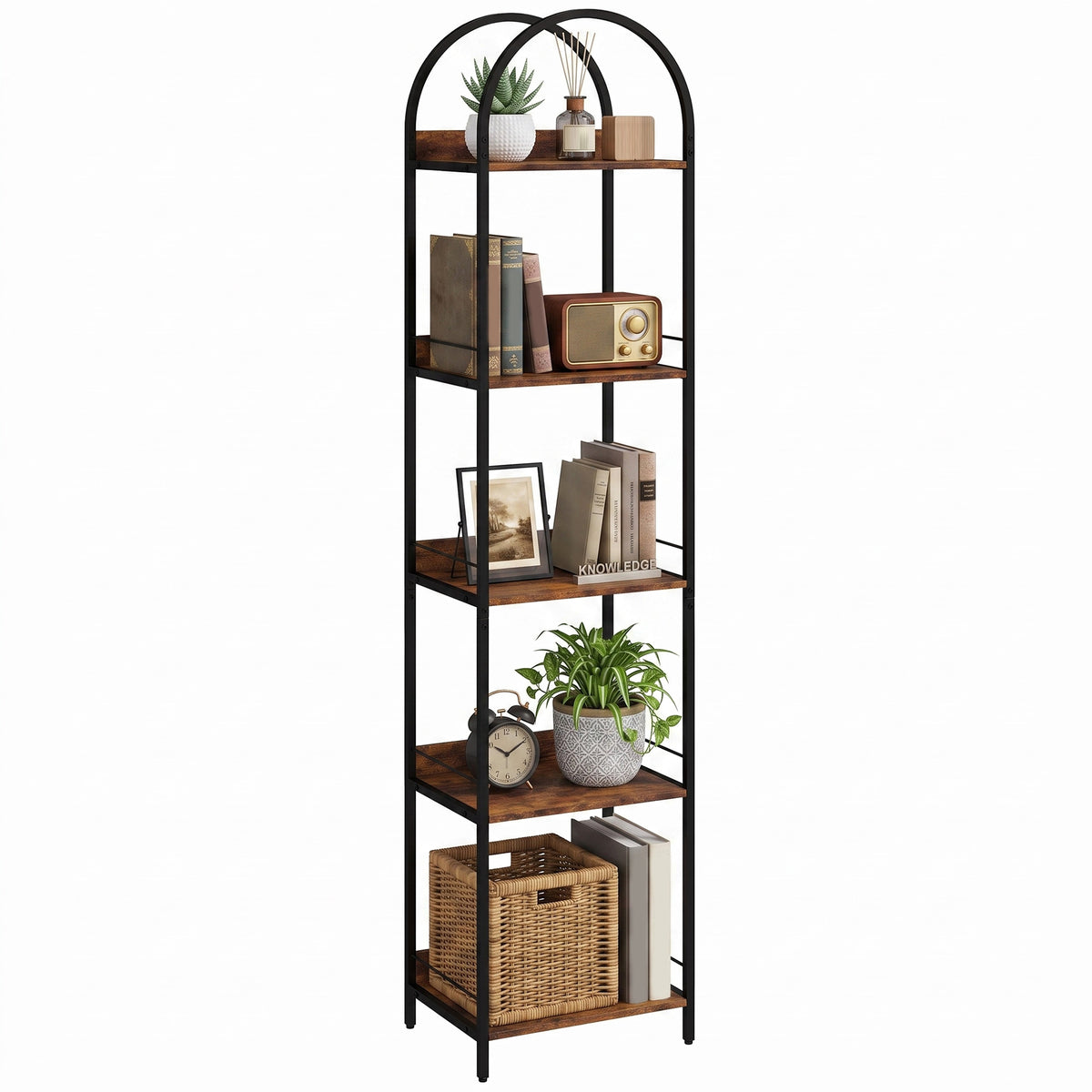 Rustic Brown Arched Bookshelf - detail view 6