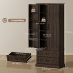 Brown 72" LED Kitchen Pantry Cabinet | Buffet Storage with 10 Door Shelves