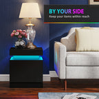 Black Nightstand Set of 2 | 20.5" LED Bedside Tables with Drawers