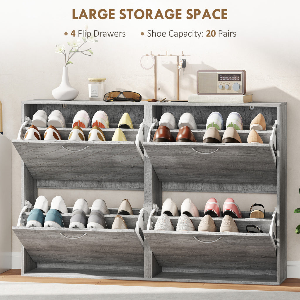 Grey Shoe Storage Cabinet | 45.5" Wide Entryway Cabinet with 4 Flip Drawers