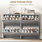 Grey Shoe Storage Cabinet | 45.5" Wide Entryway Cabinet with 4 Flip Drawers