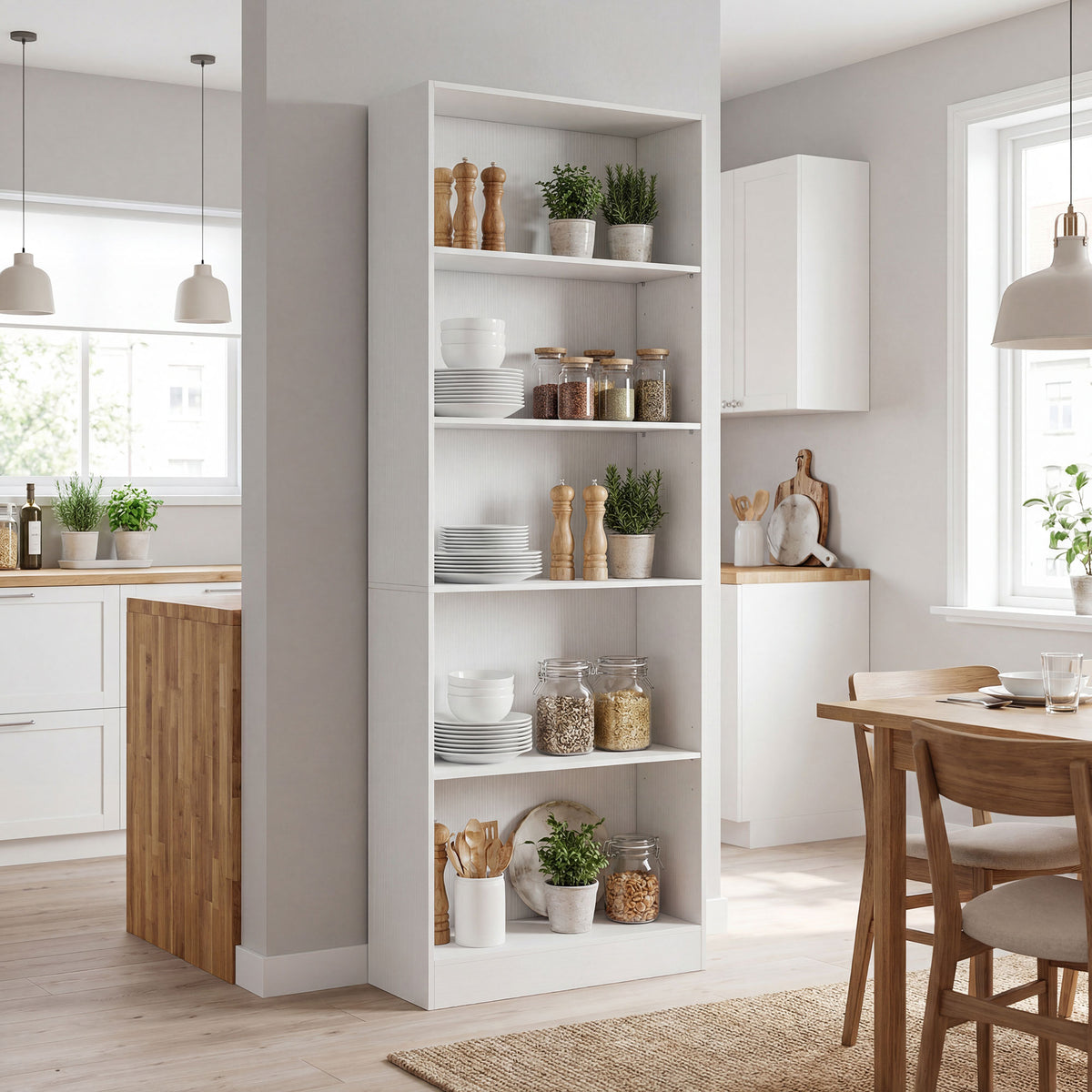 White 5-Tier Bookcase | 69.3" Tall Adjustable Shelf Storage Unit