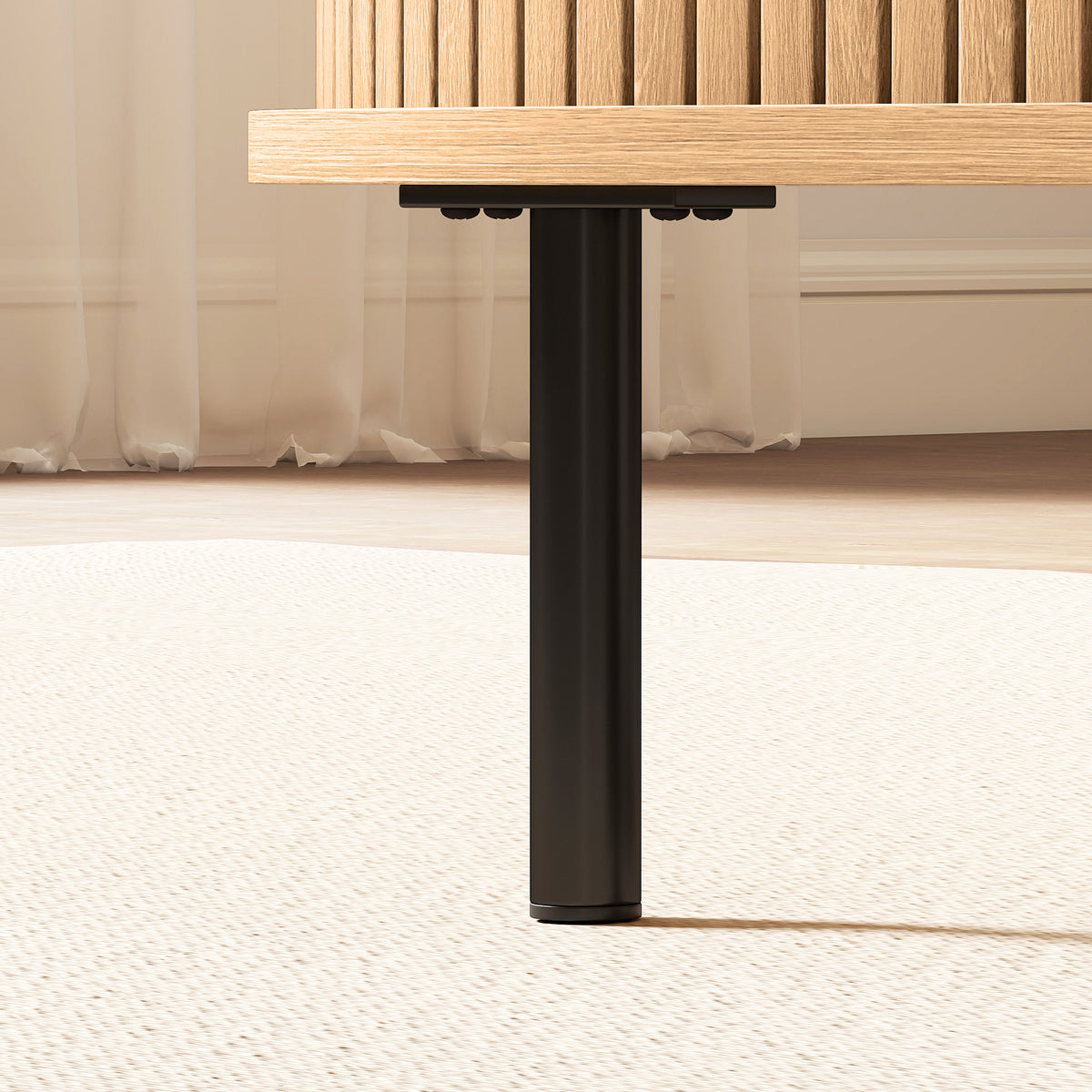 Natural Wood Coffee Table with Sliding Tambour Doors - detail view 5