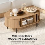 Natural Wood Coffee Table with Sliding Tambour Doors - detail view