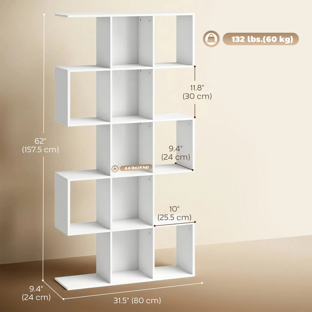 White Geometric Bookshelf | Multi-Level Open Storage Shelf