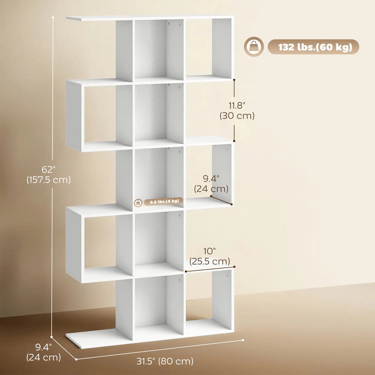 White Geometric Bookshelf | Multi-Level Open Storage Shelf