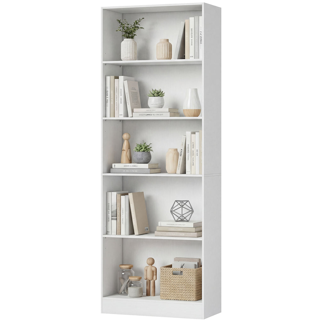 White 5-Tier Bookcase | 69.3" Tall Adjustable Shelf Storage Unit