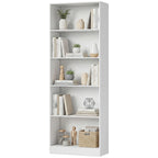 White 5-Tier Bookcase | 69.3" Tall Adjustable Shelf Storage Unit