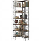 Rustic Brown L-Shaped Corner Bookshelf - angle view