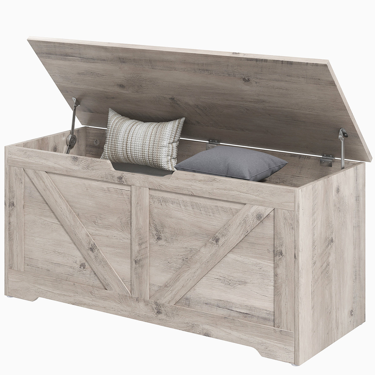 Grey Oak Barn Door Storage Bench | Entryway Storage Chest