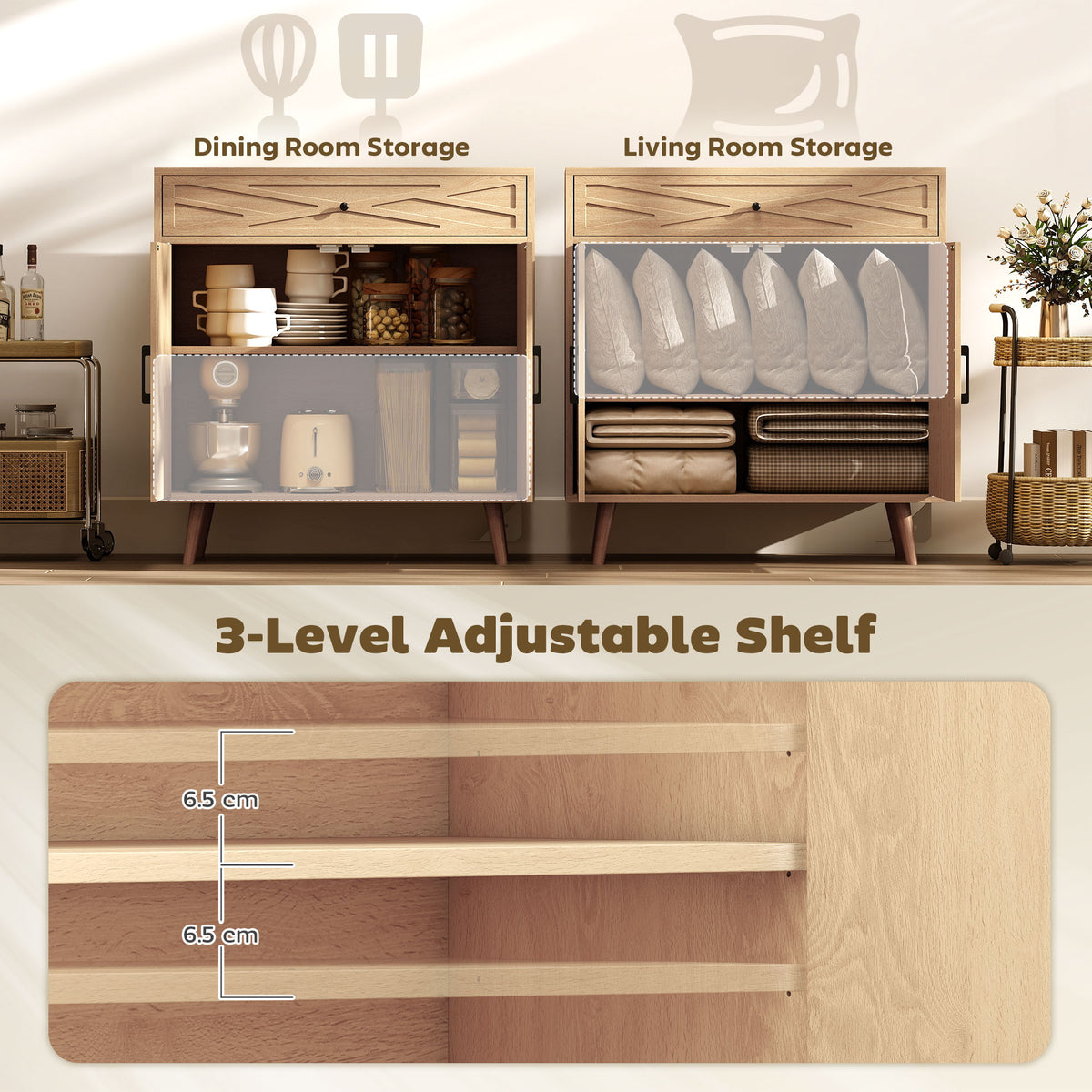 Modern Oak Buffet Sideboard with Patterned Doors - dimensions