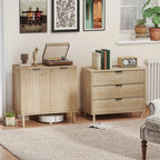 Natural Oak Storage Cabinet | Fluted 2-Door Accent Cabinet