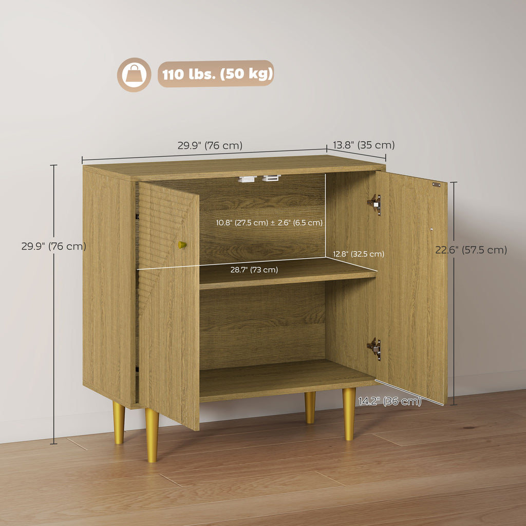 Oak Buffet Sideboard with Gold Legs - open cabinet view