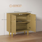 Oak Buffet Sideboard with Gold Legs - open cabinet view