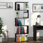 White & Oak Bookshelf | S-Shape Open Storage Shelf
