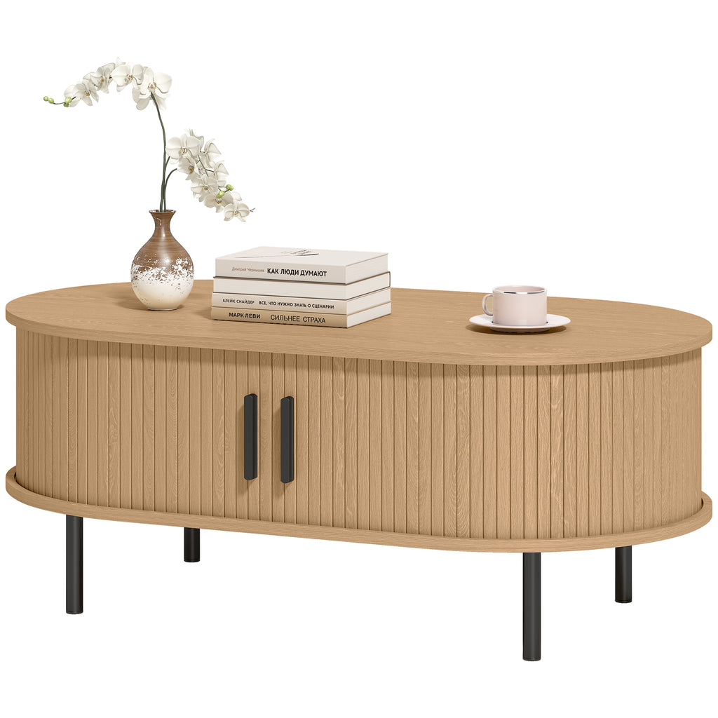 Natural Wood Coffee Table with Sliding Tambour Doors - angle view