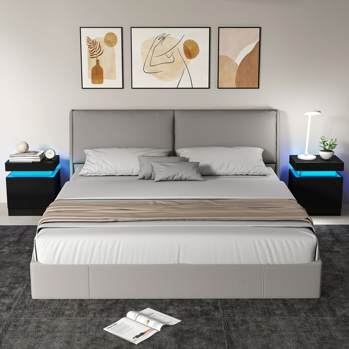 Black Nightstand Set of 2 | 20.5" LED Bedside Tables with Drawers