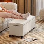 Ivory Storage Ottoman | Ribbed Bedroom Storage Bench