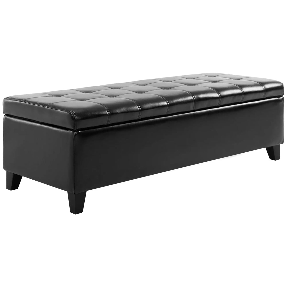 Black Tufted Storage Ottoman Bench | 51-Inch Entryway & Bedroom Seat