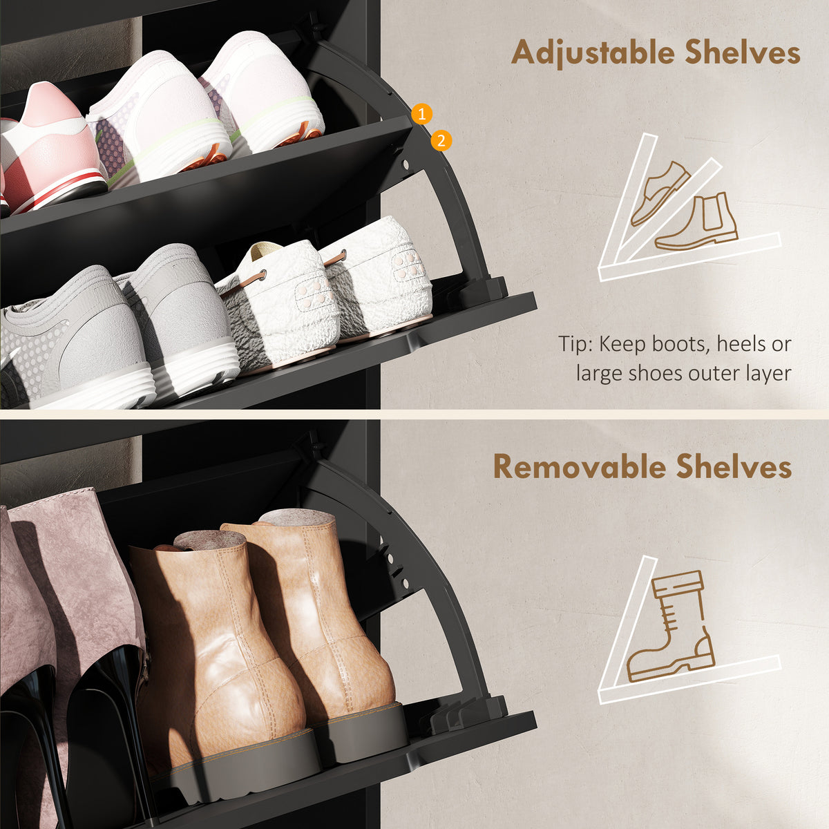 Black Narrow Shoe Cabinet | 39" Entryway Storage for 12 Pairs of Shoes