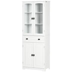 White 4-Door Kitchen Pantry Cabinet | 63" Freestanding Storage Cupboard with Glass Doors