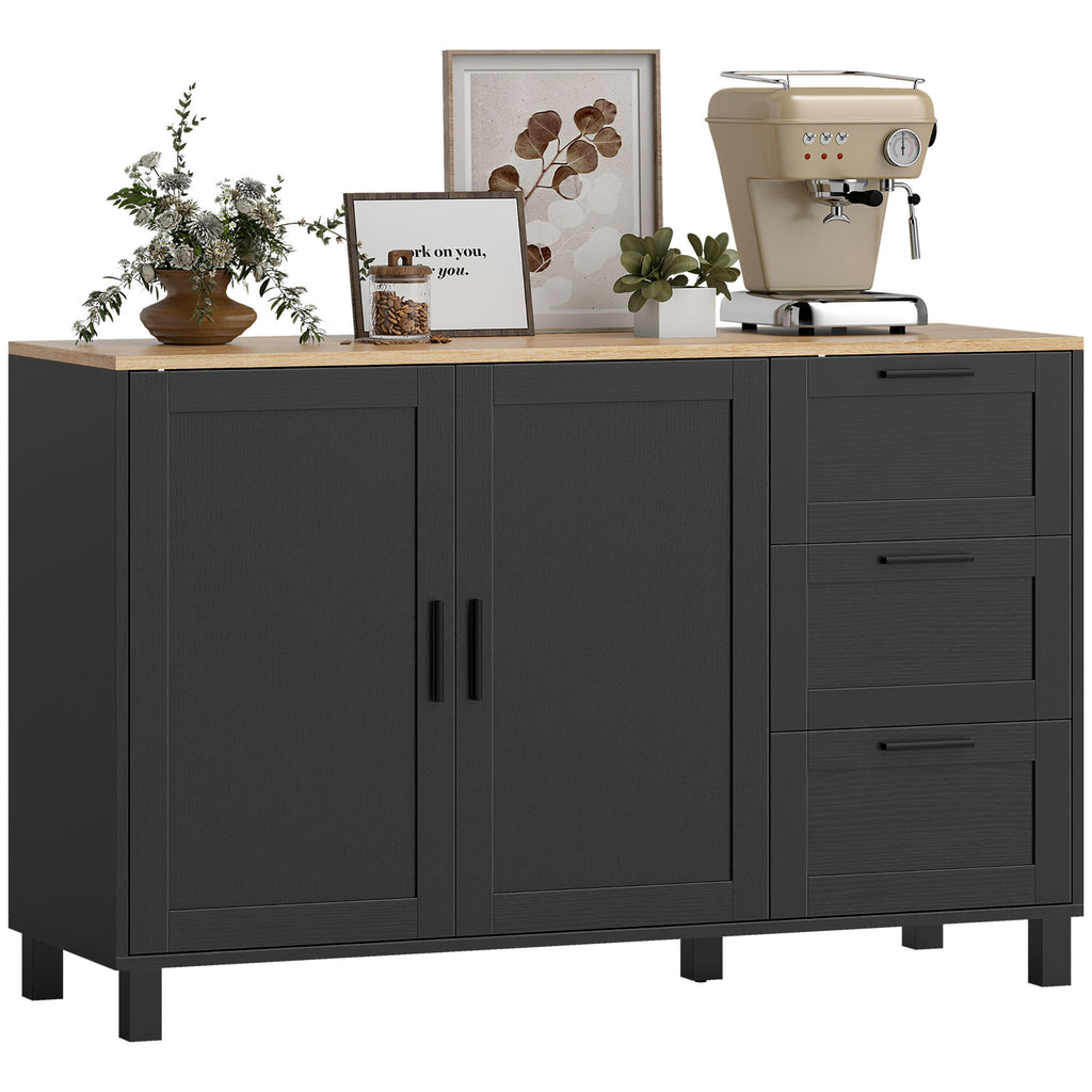 Black Modern Buffet Sideboard | 47.2" Wide Cabinet with Soft-Close Doors and 3 Drawers