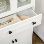 White 4-Door Kitchen Pantry Cabinet | 63" Freestanding Storage Cupboard with Glass Doors
