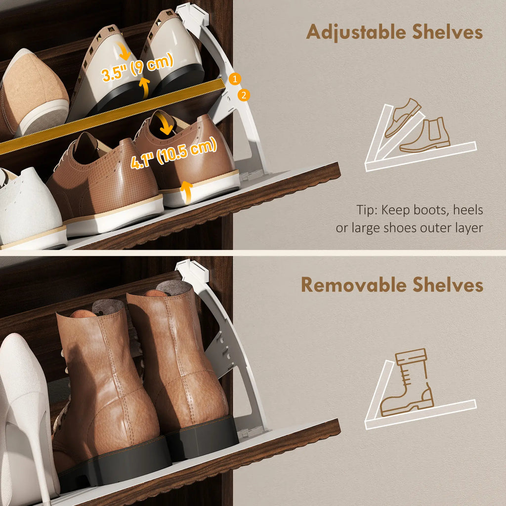 Walnut Shoe Cabinet | 12-16 Pair Entryway Storage with Shelf