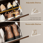 Walnut Shoe Cabinet | 12-16 Pair Entryway Storage with Shelf