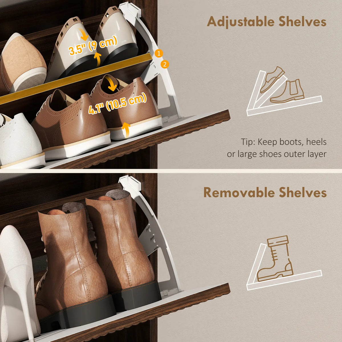 Walnut Shoe Cabinet | 12-16 Pair Entryway Storage with Shelf
