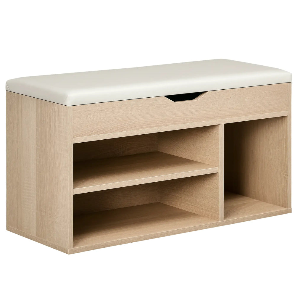 Natural Wood Shoe Bench | Compact Cushioned Storage Bench
