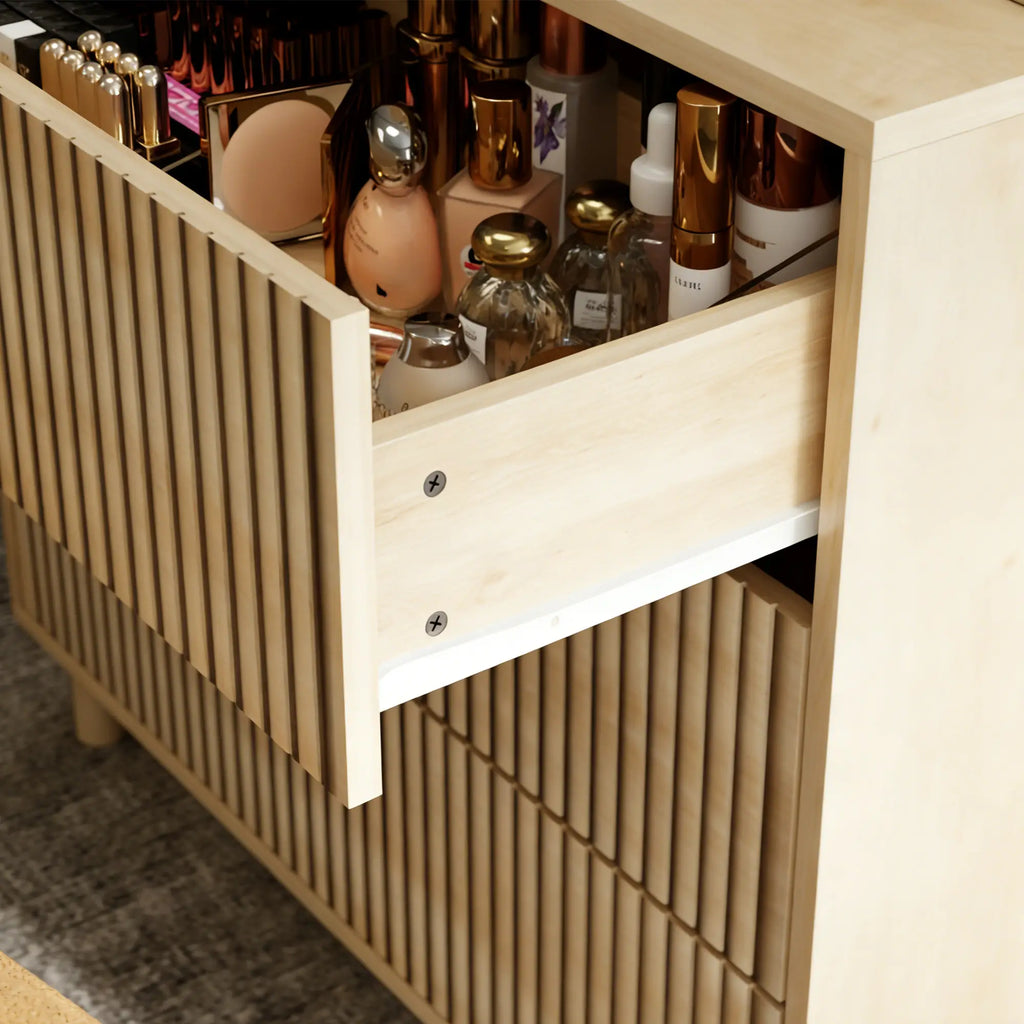 Natural Oak Chest of Drawers | Fluted 3-Drawer Dresser
