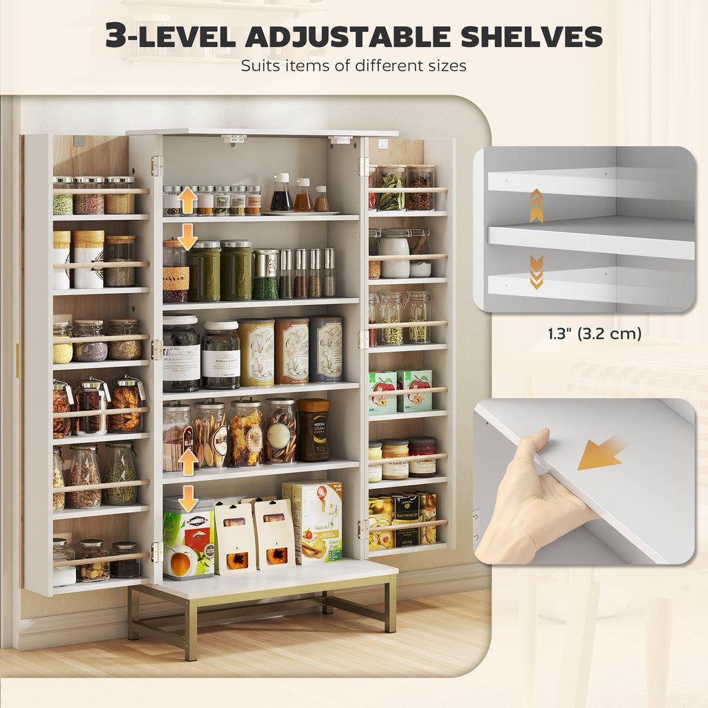 White Kitchen Pantry Cabinet | 47" Freestanding Storage Cabinet with 12 Door Shelves