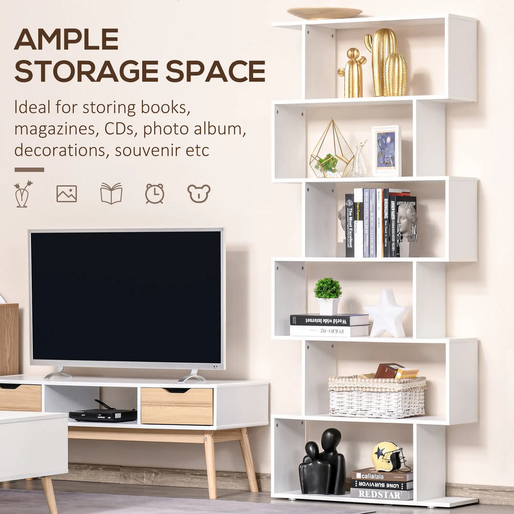 White Bookshelf | Extra-Tall Tree-Shape Open Shelf for Home Office