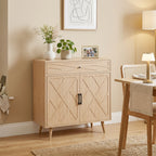Modern Oak Buffet Sideboard with Patterned Doors - front view